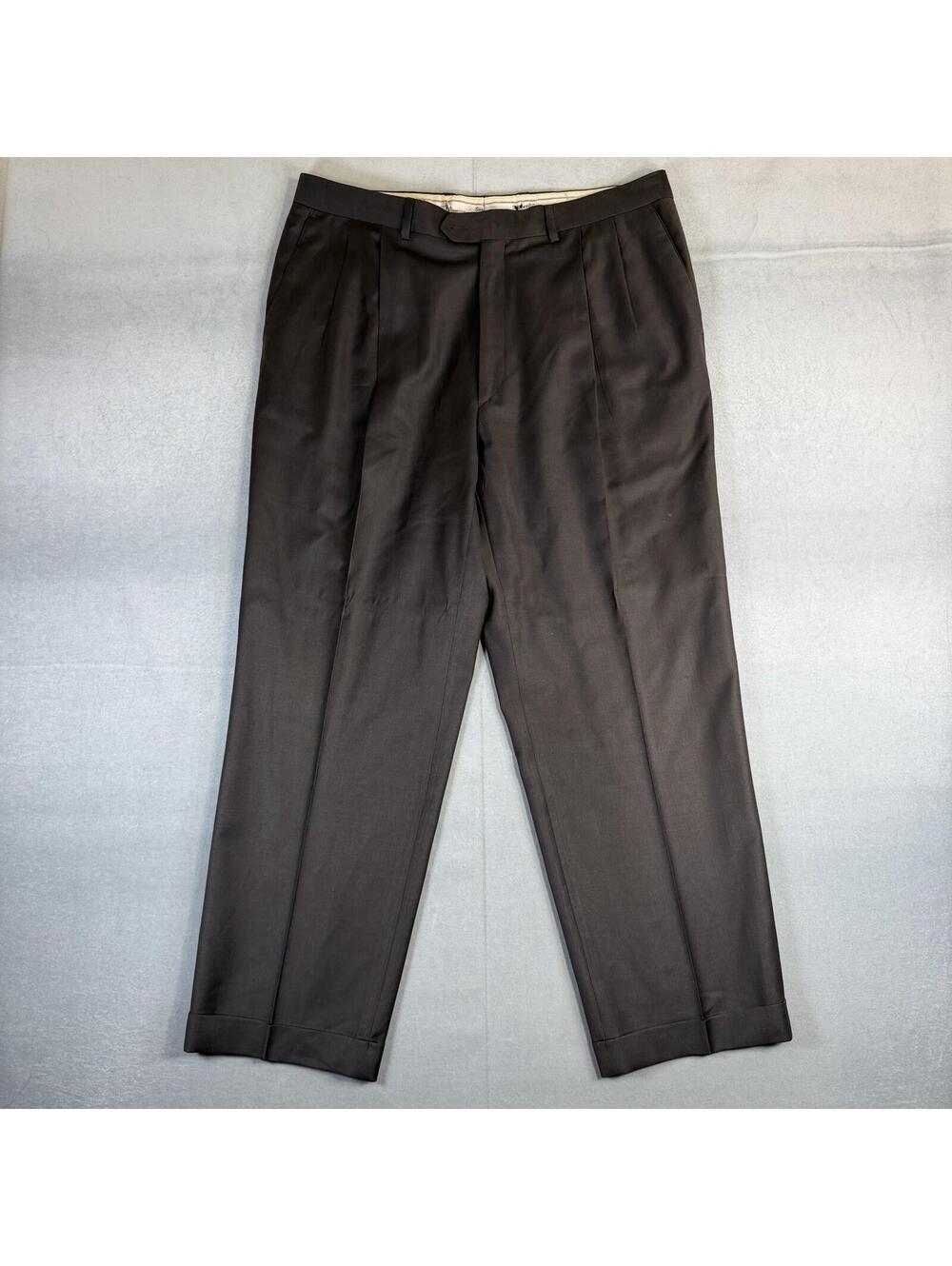 Santorelli Como Dress Pants Mens 38x29 Brown 100% Wool Pleated Italy Made
